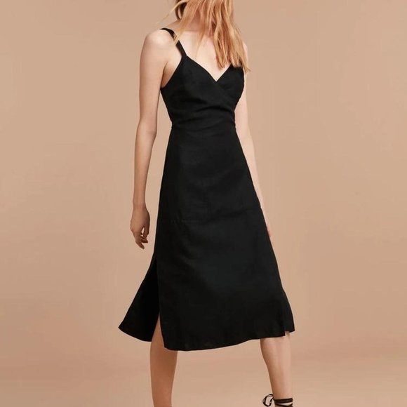 NWT Aritzia Wilfred Astere Midi Wrap Dress Black Size Small - Picture 1 of 6